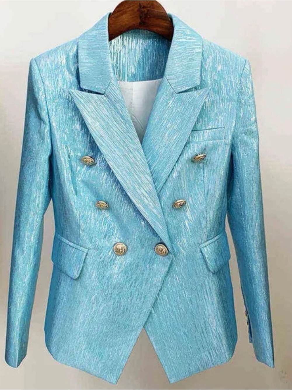 Balmain-Inspired Metallic Turquoise Blazer | Fits US 6–8
